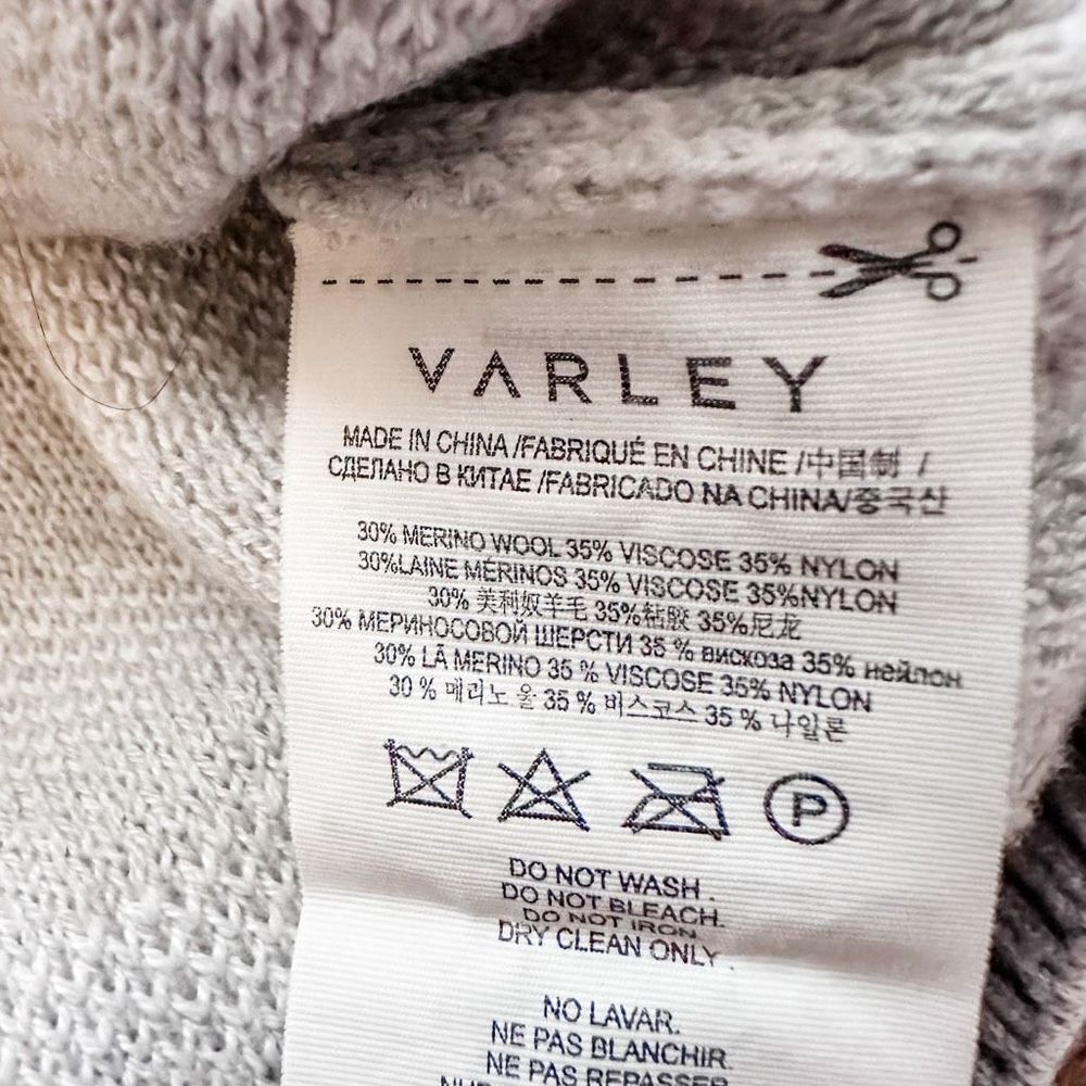 Varley Calvert Sweater Wool Blend V Neck Gray White Medium - Picture 9 of 9
